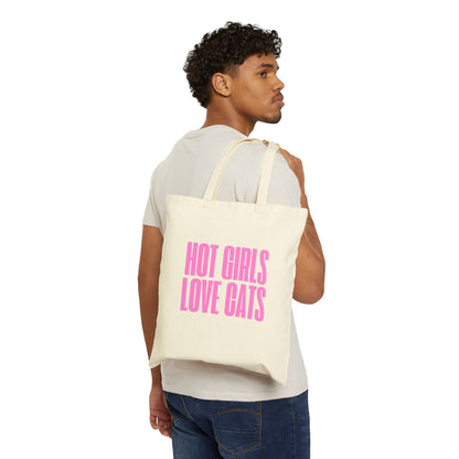 Hot Girls Love Cats Cotton Tote Bag - Stylish and Eco-Friendly Cat Lover's Accessory